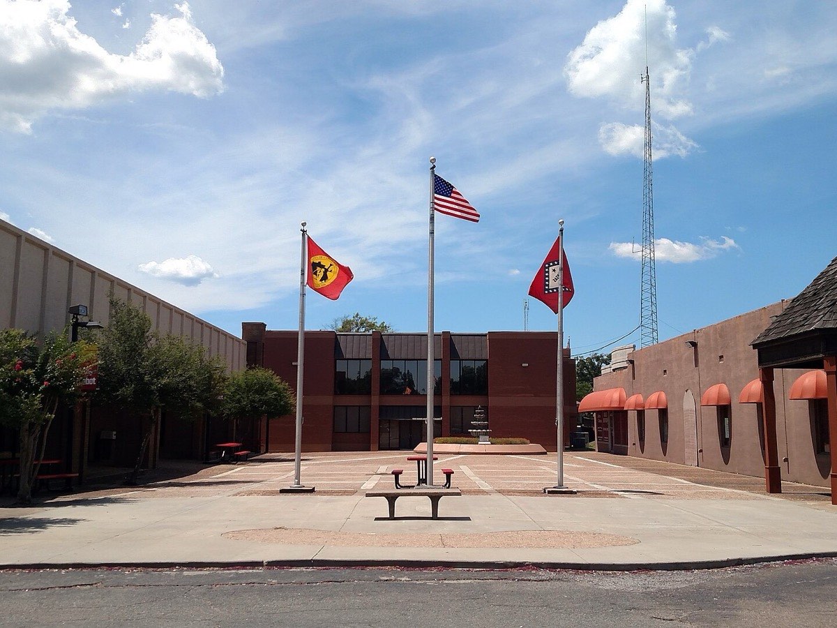 The flag plaza in downtown Cabot