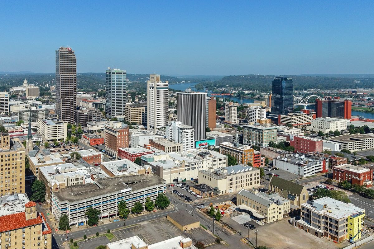 Downtown Little Rock skyline and the Arkansas River