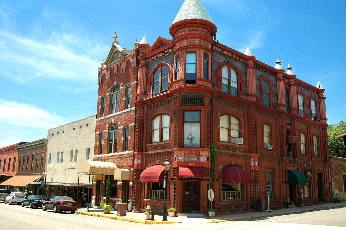 The historic Crawford County Bank building on Main Street in Van Buren